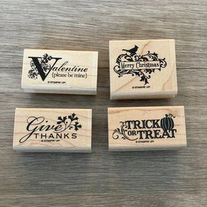 Stampin Up! Holiday Best Rubber Stamps Wood Mount